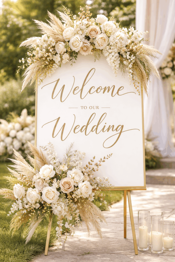 A picture of a wedding sign board