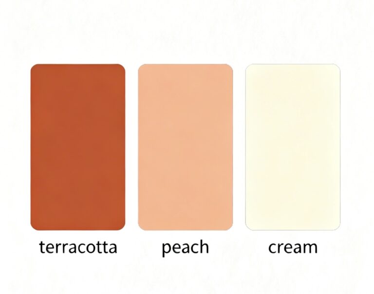 A color palette of terracotta, peach, and cream