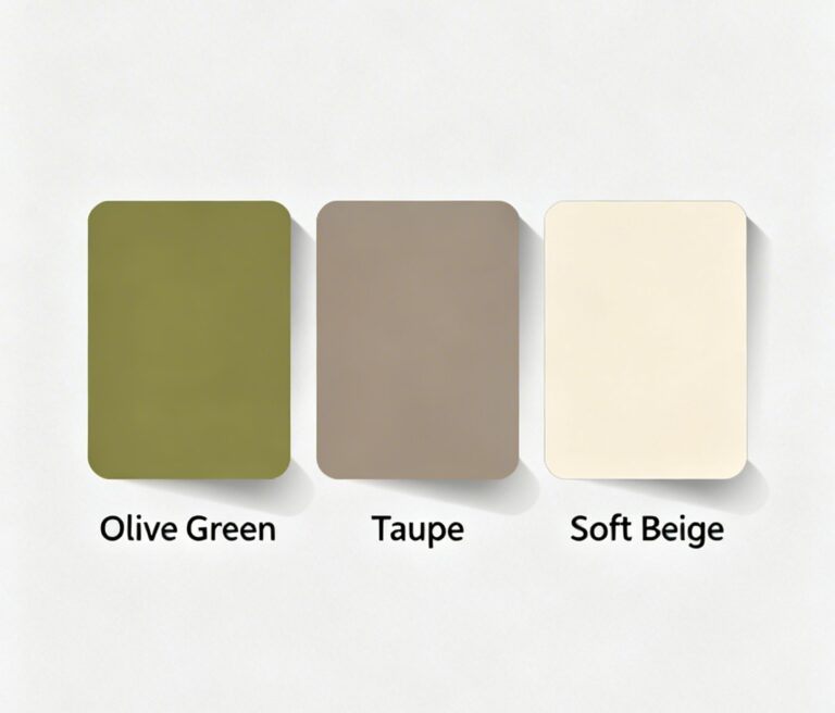 a color palette of olive green, taupe, and soft beige