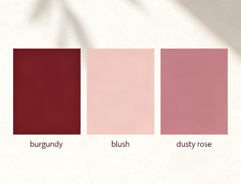 A color palette of burgundy, blush, and dusty mauve
