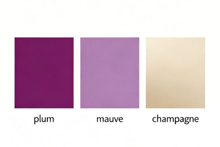 A color palette of plum, mauve, and champagne