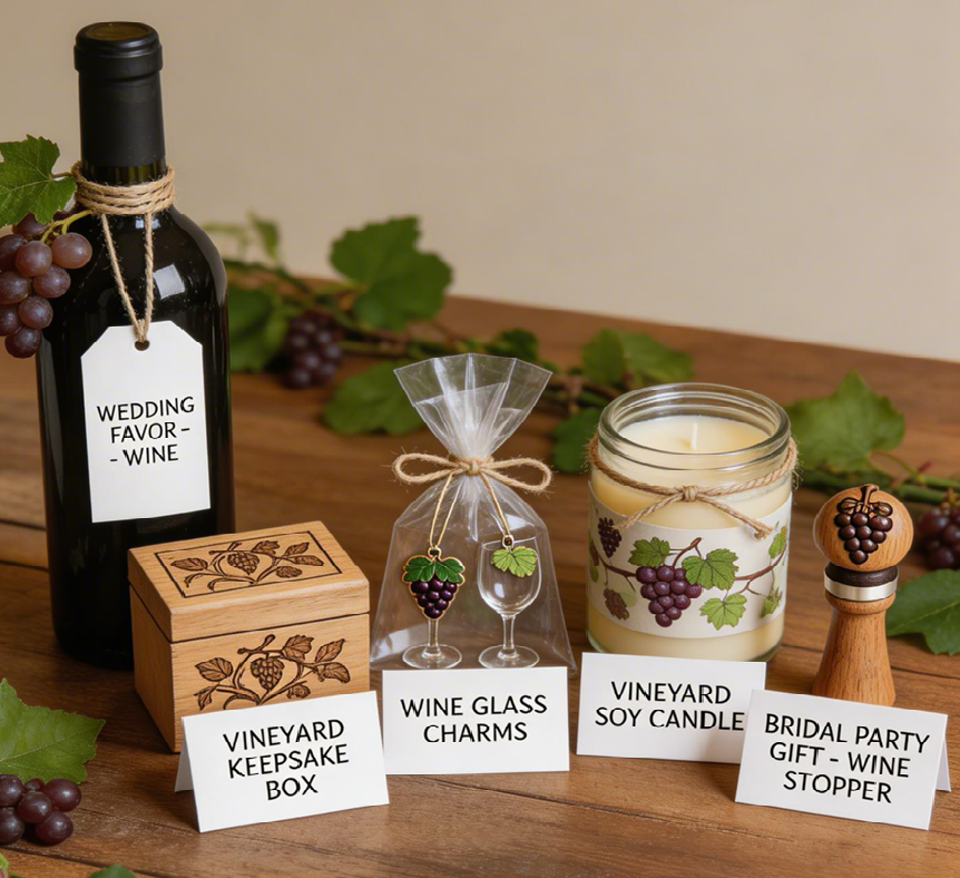 An AI image of winery wedding gift ideas
