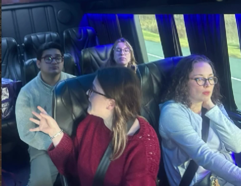 a picture inside a tour bus to view a vineyard