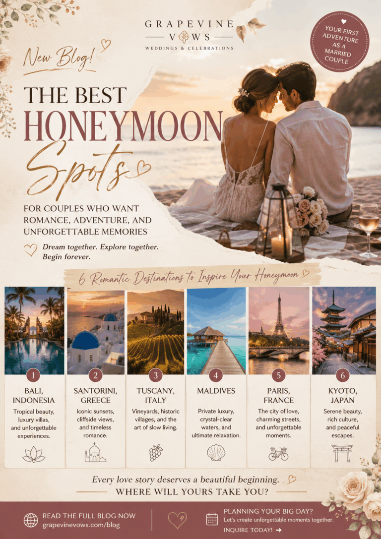 a poster of the best honeymoon spots for couples